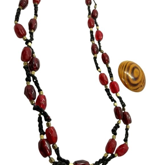 Multi strand glass Ruby beaded necklace‎ - Picture 1 of 2